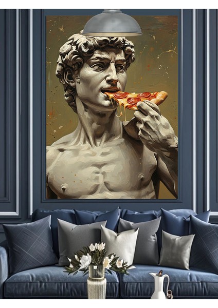 Klasik Heykel Pizza Keyfi Dekoratif Kanvas - Mdf Ahşap Tablo