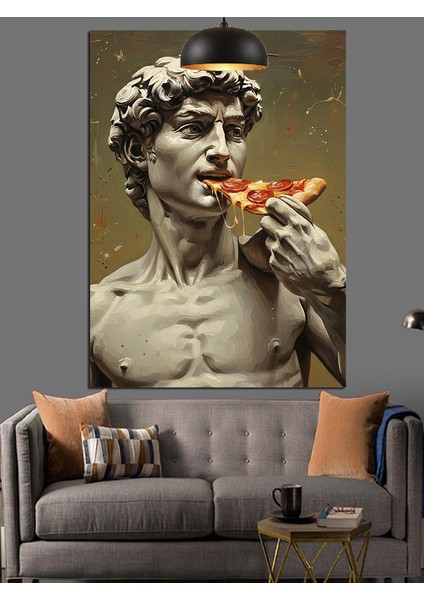 Klasik Heykel Pizza Keyfi Dekoratif Kanvas - Mdf Ahşap Tablo fiyatları
