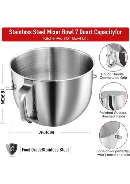7qt Paslanmaz Çelik Mikser Kaseid Için 7qt Tilt-Head Mikserler KSM70SKXXV8 KSM70SKXXCA KSM70SKXXBK Sap (Yurt Dışından) modelleri