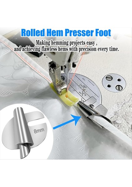Dikiş Haddelenmiş Hemmer Ayağı Universal 5pcs/paket 6MM-10MM Kavisli Kaydırma, Dikiş Makinesi Baskı Ayağı Hemmer Ayağı (Yurt Dışından) fırsatları
