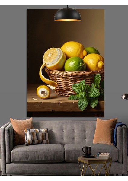 Meyve Limon Sepeti Natürmort Çizim Dekoratif Kanvas - Mdf Ahşap Tablo modelleri
