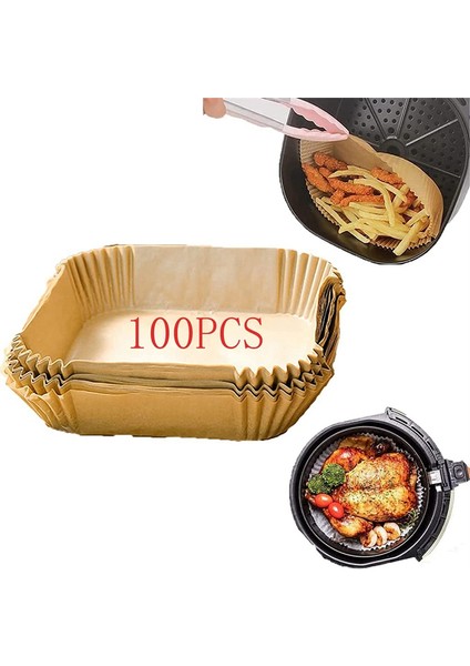 100 Adet Hava Fritöz Kağıt Astarı, Yapışmaz Tek Kullanımlık Hava Fritöz Astarları, Kare Kağıt, Pişirme Için Parşömen Kağıdı (Yurt Dışından)