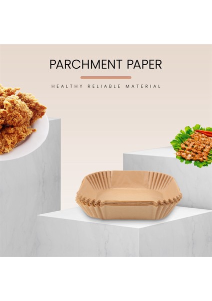 50PCS Hava Fritöz Parşömen Kağıt Yeterleri Yapışmaz Tek Kullanımlık Astarlar, Pişirme Için Delikli Kare Parşömen Kağıdı (Yurt Dışından) fırsatları