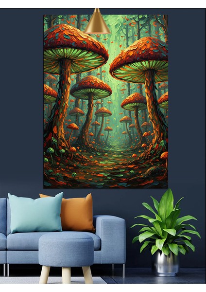 Büyük Mantarlar Orman Manzarası Dekoratif Kanvas - Mdf Ahşap Tablo fiyatları