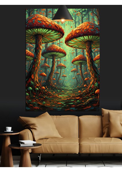 Büyük Mantarlar Orman Manzarası Dekoratif Kanvas - Mdf Ahşap Tablo modelleri