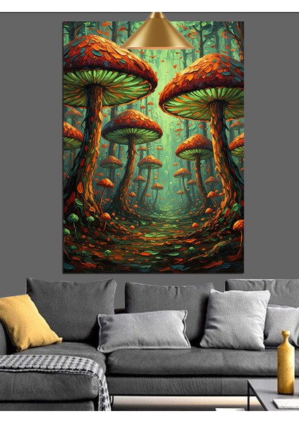 Büyük Mantarlar Orman Manzarası Dekoratif Kanvas - Mdf Ahşap Tablo fırsatları