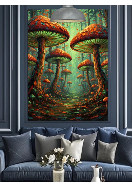Büyük Mantarlar Orman Manzarası Dekoratif Kanvas - Mdf Ahşap Tablo indirimleri