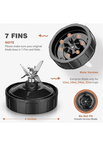 24 Oz Blender Cups Blade, Ninja Blender Yedek Parçaları Için Bıçak Yedek Kapakları 7 Yüzgeçli Bıçak Montajı (Yurt Dışından) fiyatları