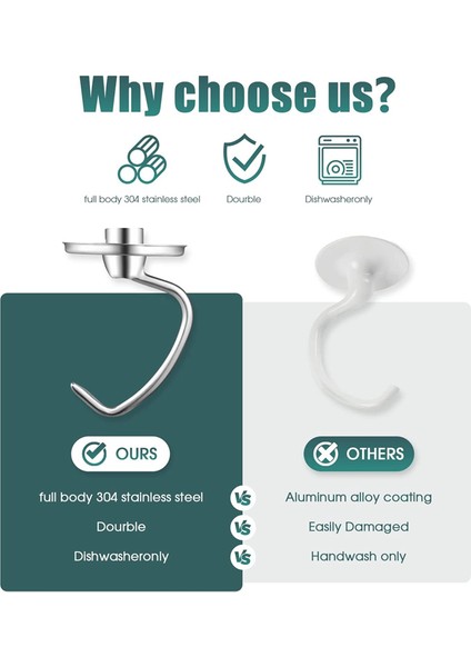 Paslanmaz Çelik K45DH Hamur Kanca Eklenmesi Mutfaktaid 4.5-5q Ttilt-Head Mikser Parçaları Accessorie (Yurt Dışından) modelleri