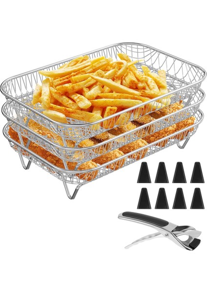 Fırın Için Hava Fritöz Rafı Meydanı 3 Katlı Istiflenebilir Kirpik Raf Paslanmaz Çelik Hava Fritöz Sepeti Hava Fritöz Pişirme (Yurt Dışından)