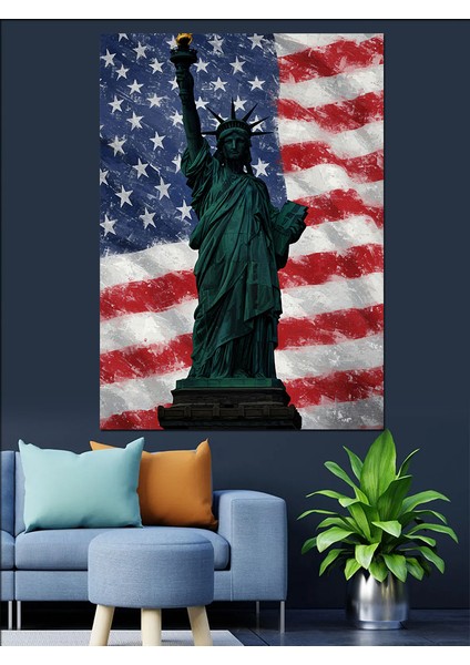 Özgürlük Heykeli Amerikan Bayrağı Dekoratif Kanvas - Mdf Ahşap Tablo modelleri