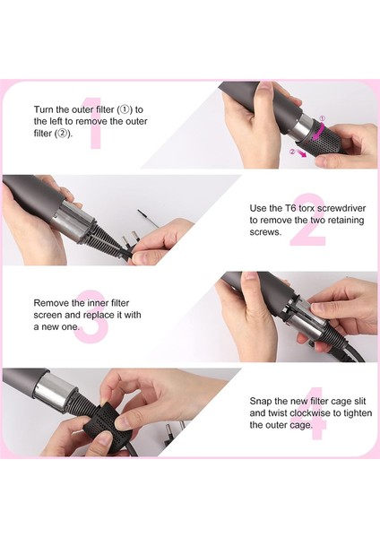 Dyson Supersonic HD01 HD03 HD08 Modelleri Için Saç Kurutma Filtresi Değiştirme, Temiz Fırça ile Dış Filtre Onarım Parçaları (Yurt Dışından) modelleri