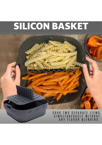 Hava Fritöz Silikon Şekil Sepet Tepsisi Seti Kare Hava Fritöz Izgara Aksesuarları Yeniden Kullanılabilir Hava Fritöz Kalıbı Siyah (Yurt Dışından) fiyatları