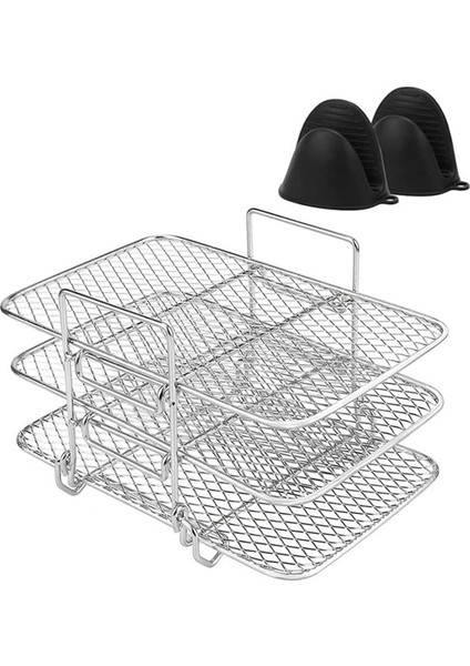 Ninja Hava Fritöz Rafı Air Fritöz Çok Katmanlı Çift Sepet Hava Fritöz Paslanmaz Çelik Izgara Rafı Pişirme (Yurt Dışından)