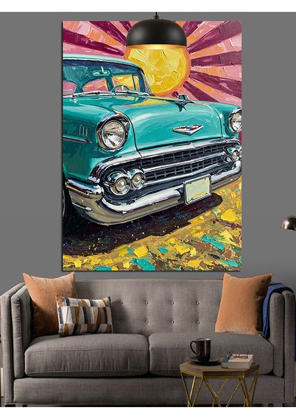 Eski Model Araba Çizimi Dekoratif Kanvas - Mdf Ahşap Tablo fiyatları