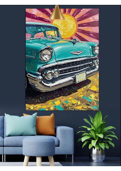 Eski Model Araba Çizimi Dekoratif Kanvas - Mdf Ahşap Tablo modelleri