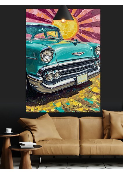Eski Model Araba Çizimi Dekoratif Kanvas - Mdf Ahşap Tablo fırsatları