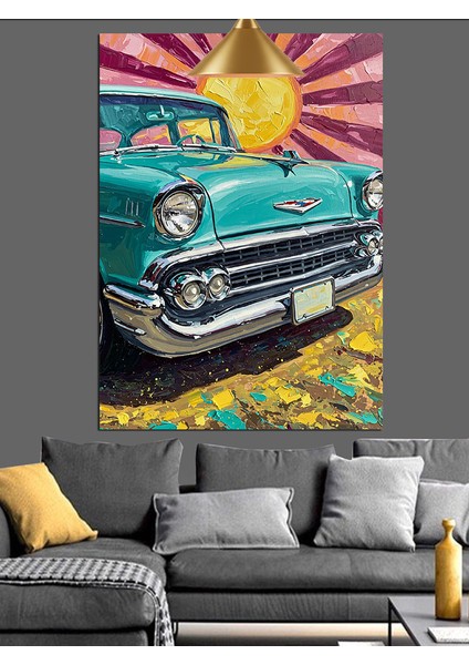 Eski Model Araba Çizimi Dekoratif Kanvas - Mdf Ahşap Tablo indirimleri