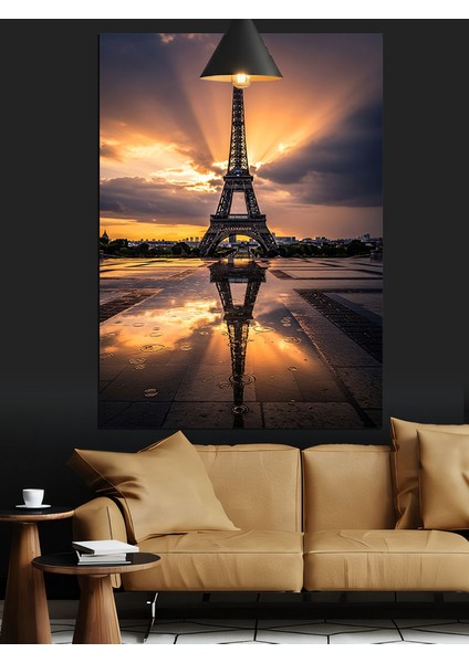 Yansımalı Işıltılı Gün Batmı Paris Eyfel Kulesi Dekoratif Kanvas - Mdf Ahşap Tablo fiyatları