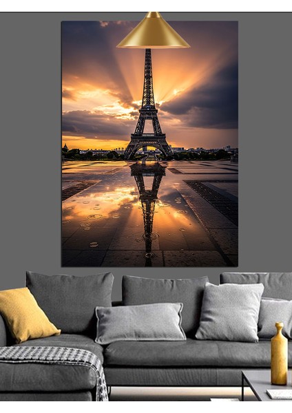 Yansımalı Işıltılı Gün Batmı Paris Eyfel Kulesi Dekoratif Kanvas - Mdf Ahşap Tablo modelleri