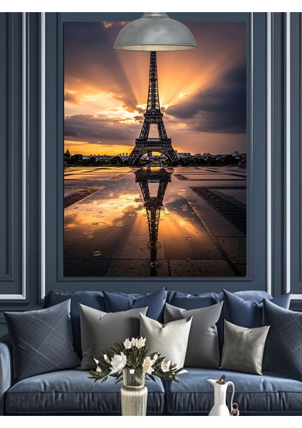 Yansımalı Işıltılı Gün Batmı Paris Eyfel Kulesi Dekoratif Kanvas - Mdf Ahşap Tablo fırsatları