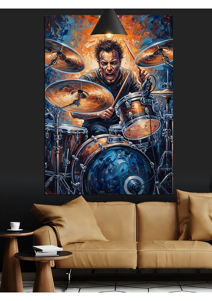 Bateri Çalan Enerjik Adam Dekoratif Kanvas - Mdf Ahşap Tablo fiyatları