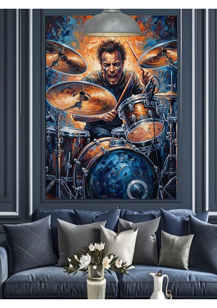 Bateri Çalan Enerjik Adam Dekoratif Kanvas - Mdf Ahşap Tablo fırsatları
