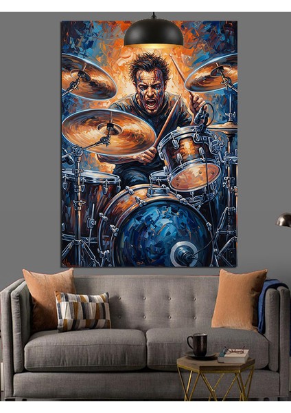 Bateri Çalan Enerjik Adam Dekoratif Kanvas - Mdf Ahşap Tablo indirimleri