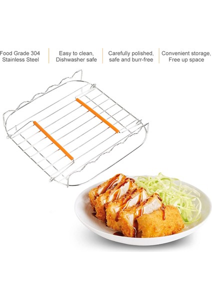 Paslanmaz Çelik Airfryer Izgara Rafı 8 Inç Çok Yönlü Kare Kavurma Izgaralı Şişeler ile Pişirme Tepsisi Hava Billeleri Tutucu (Yurt Dışından) modelleri