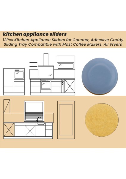 12 Adet Mutfak Cihazı Kaydırıcıları Sayaç, Yapışkan Caddy Kayan Tepsisi, Çoğu Kahve Makinesiyle Uyumlu, Hava Fritörleri (Yurt Dışından) fırsatları