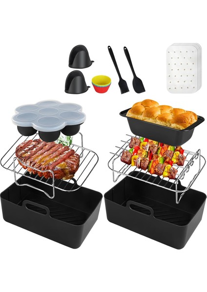 Silikon Air Fritöz Liner, Ninja Çift AF300UK AF400UK Için Hava Fryer Aksesuarları Yeniden Kullanılabilir Çift Hava Fritöz Rafları (Yurt Dışından)