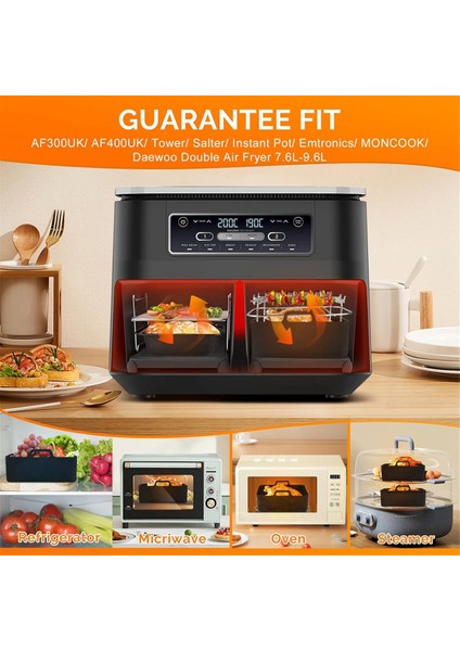 Silikon Air Fritöz Liner, Ninja Çift AF300UK AF400UK Için Hava Fryer Aksesuarları Yeniden Kullanılabilir Çift Hava Fritöz Rafları (Yurt Dışından) indirimleri