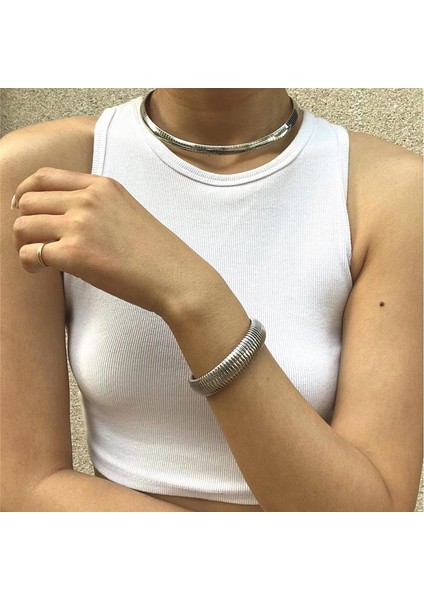 Hafif Lı Titanyum Çelik Geniş Model Elastik Yuvarlak Halka Bileklik (Yurt Dışından)