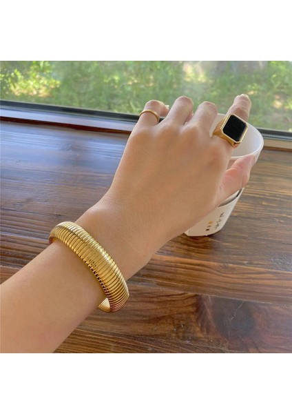 Hafif Lı Titanyum Çelik Geniş Model Elastik Yuvarlak Halka Bileklik (Yurt Dışından)