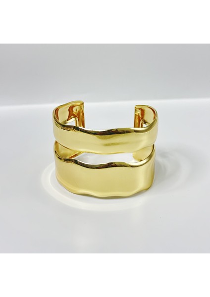 Dalgalı Metal Parlak Katlı Çift Halka Bileklik (Yurt Dışından)