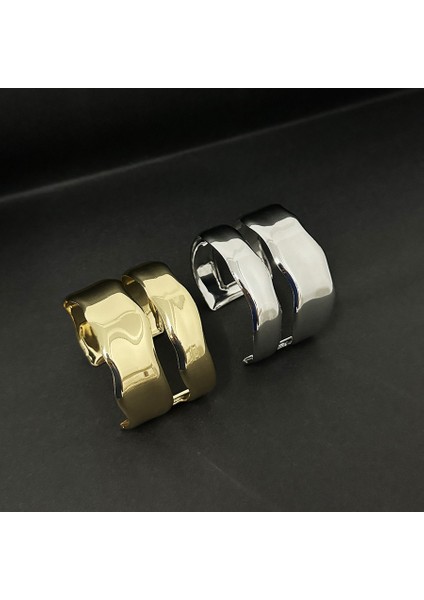 Dalgalı Metal Parlak Katlı Çift Halka Bileklik (Yurt Dışından) modelleri