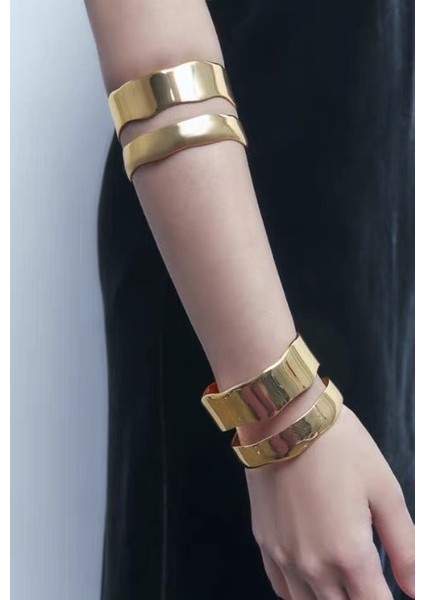 Dalgalı Metal Parlak Katlı Çift Halka Bileklik (Yurt Dışından) indirimleri