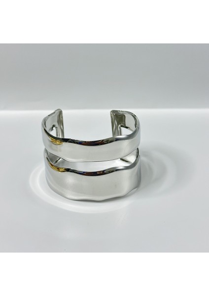 Dalgalı Metal Parlak Katlı Çift Halka Bileklik (Yurt Dışından)