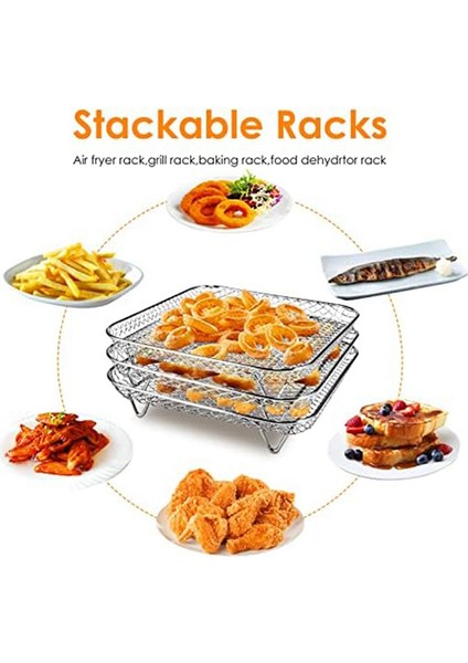 Paslanmaz Çelik Hava Fritöz Rafı Klipsli, Kare Istiflenebilir Pişirme Sepeti Çok Katmanlı Dehidratör Rafı Hava Fritöz Parçaları (Yurt Dışından) fiyatları