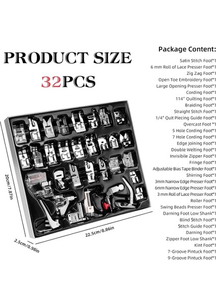 32 Pc Dikiş Makinesi Baskı Ayak Seti, Şarkıcı, Kardeş, Babylock, Euro-Pro Için Uygun Ayaklar Dikiş Ayakları (Yurt Dışından) fırsatları