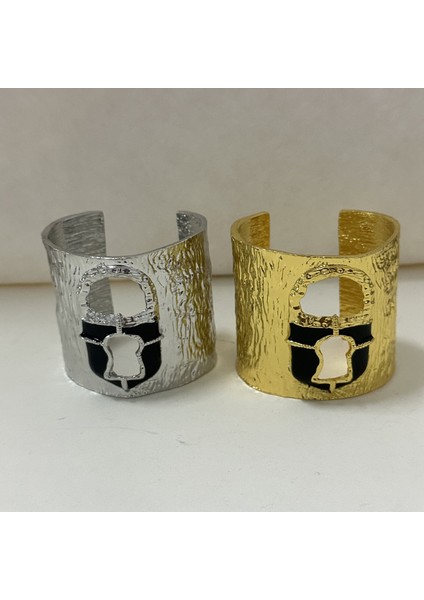 Metal Dokulu Siyah Altın Damla Yağlı Kilitli Geniş Bileklik (Yurt Dışından) modelleri