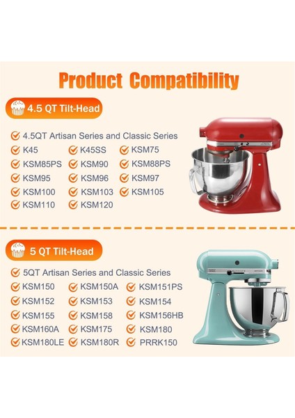 Kitchenaid Için Kenar Çırpıcı 4.5-5 Quart Tilt Head Stand Mikser Silikon Kenar Sıyırıcı ile Paslanmaz Kürek Eki (Yurt Dışından) fiyatları