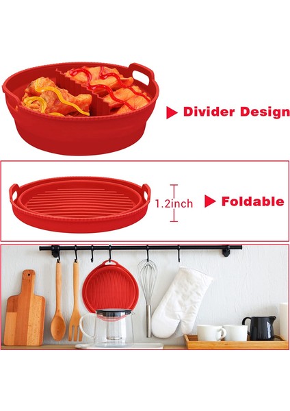 Hava Fritöz Silikon Astarları 8.5 Inç 5 Ila 8 Qt Bölücü ile Yeniden Kullanılabilir Katlanabilir Hava Fritöz Silikon Tencere Yapışmaz, Bir (Yurt Dışından) indirimleri
