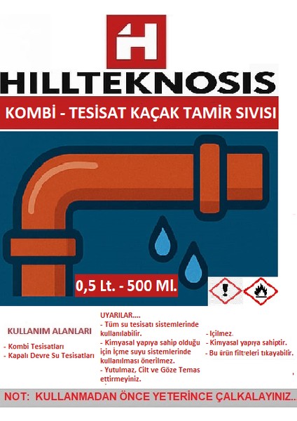 Kombi Tesisat Kaçak Tamir Sıvısı 500ML modelleri
