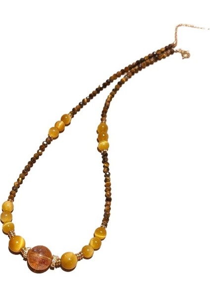 Kadın Kaplan Gözü Sitrin Kolye Köprücük Kemiği Zinciri Kışlık Kazak Zinciri (Yurt Dışından)