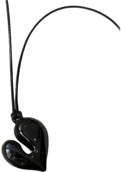 Kalp Şeklinde Kolye, Siyah Ip, Kolye Ucu, Çift Kazak Zinciri (Yurt Dışından)