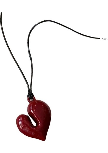 Kalp Şeklinde Kolye, Siyah Ip, Kolye Ucu, Çift Kazak Zinciri (Yurt Dışından)