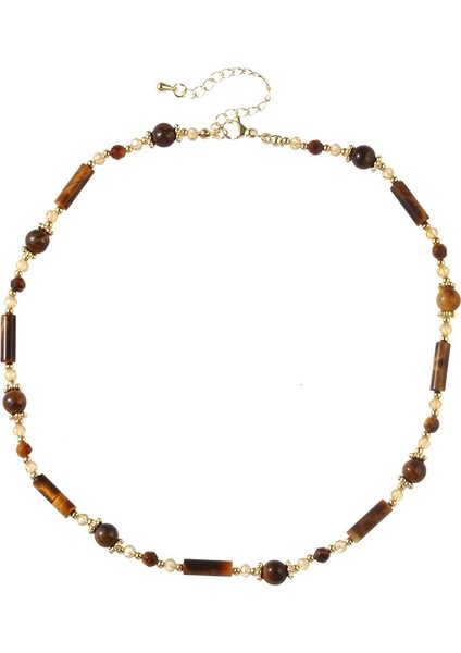 Vintage Kaplan Gözü Kolye, Çok Yönlü Çift Kazak Zinciri (Yurt Dışından)