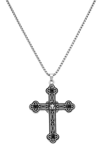 Haç Şeklinde Viking Tarzı Erkek Kolyesi, Retro Totem Kolyesi, Gotik Tarzı Gerdanlık, Unisex Kazak Zinciri (Yurt Dışından)