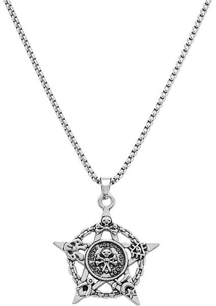 Beş Köşeli Yıldız Kafatası Kolye Paslanmaz Çelik Kolye Erkek Gotik Tarzı Kazak Zinciri (Yurt Dışından)